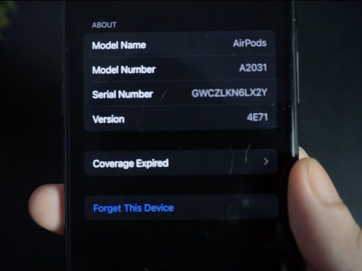 Picture of airpods firmware version on an iphone