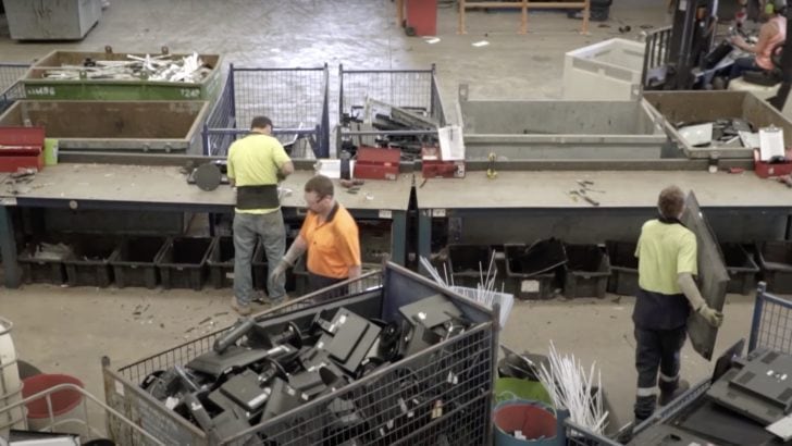 Photo inside an electronics waste recycling facility
