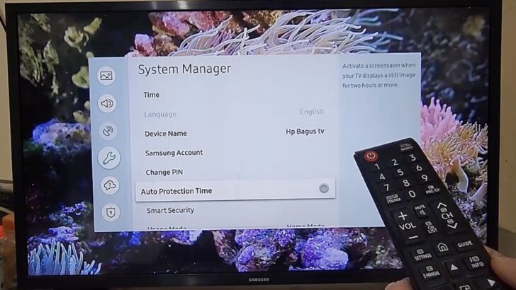 Photo of person turning off auto protection time in samsung tv