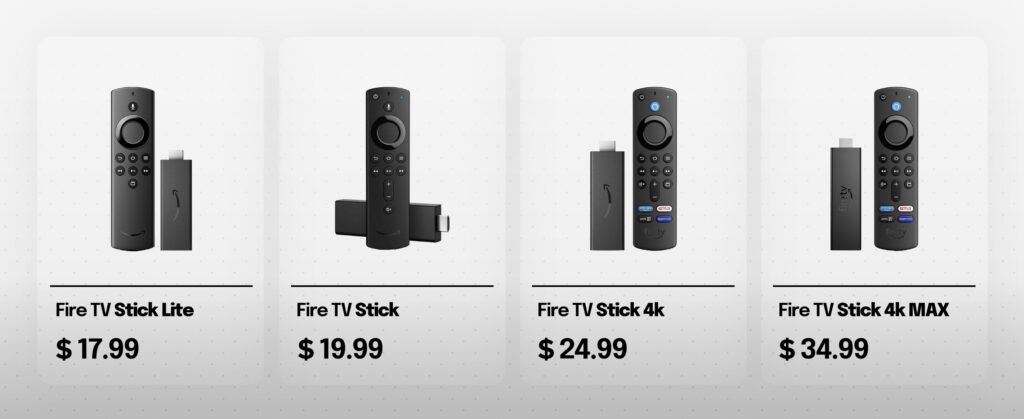 Photo of fire stick models: fire stick lite, fire stick, fire stick 4k, fire stick 4k max