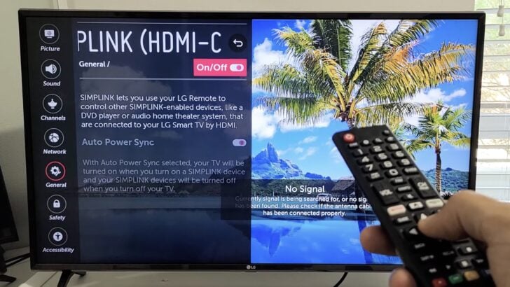 Photo of person turning off the simplink feature on lg tv