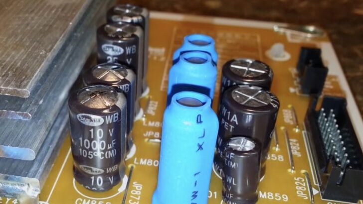 Photo of swollen and leaking capacitors of samsung tv