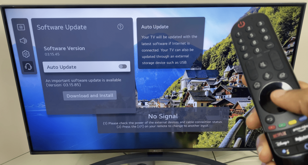 Photo of person updating an LG TV's software