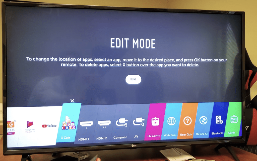 Photo of an LG TV on Edit Mode