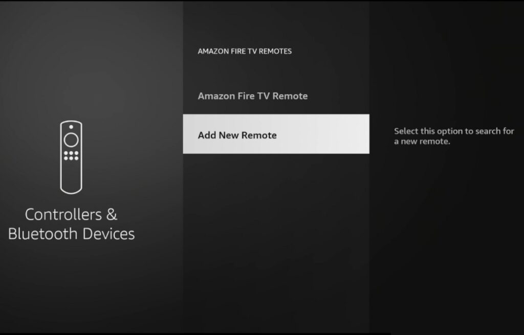 Screen showing add nee remote