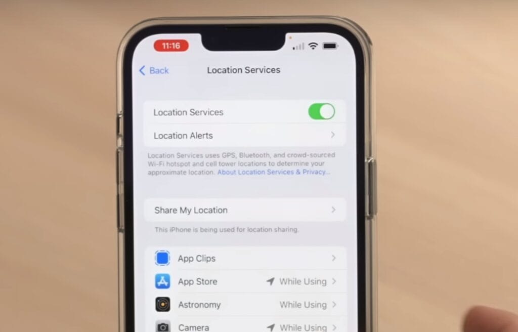 iPhone screen showing Location Services turned on