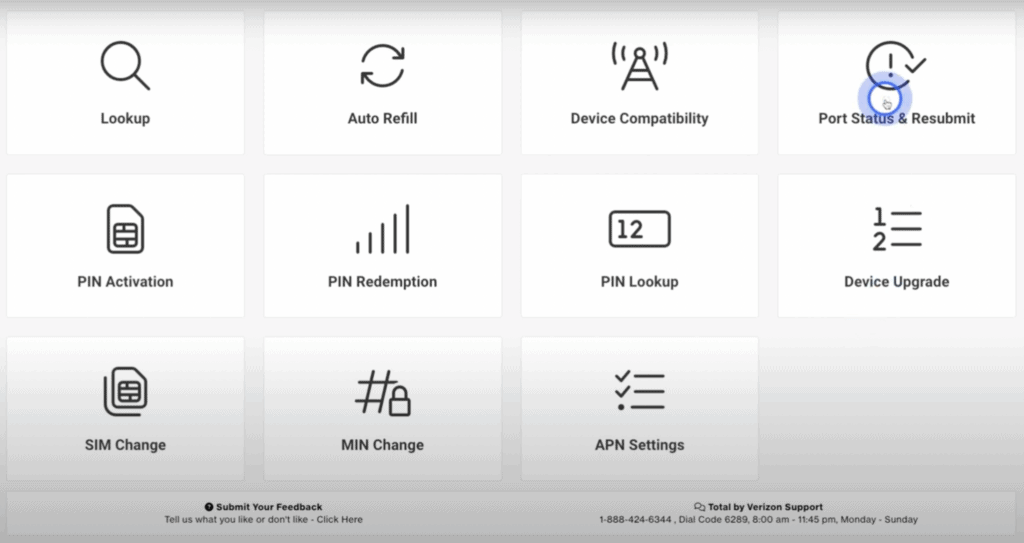 Port status and resubmit on a Verizon website
