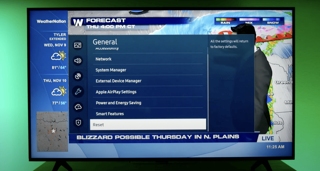 Resetting the Samsung TV