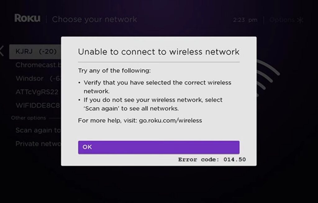 Roku error 014.50 on screen
