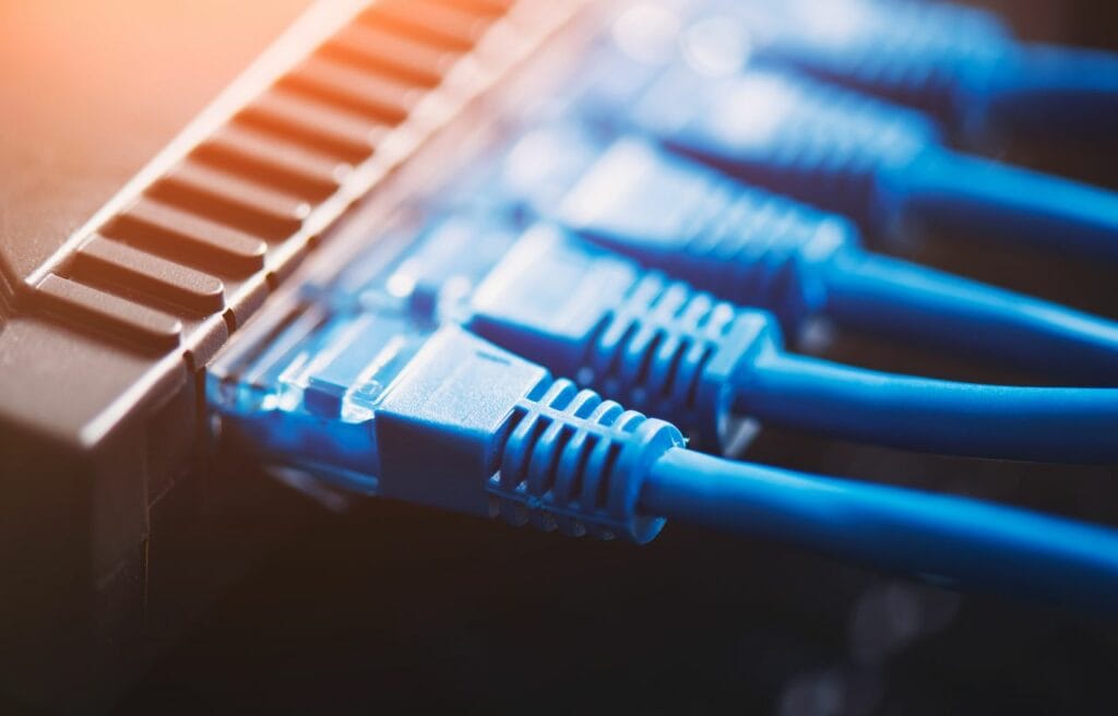 ethernet cables connected on a router