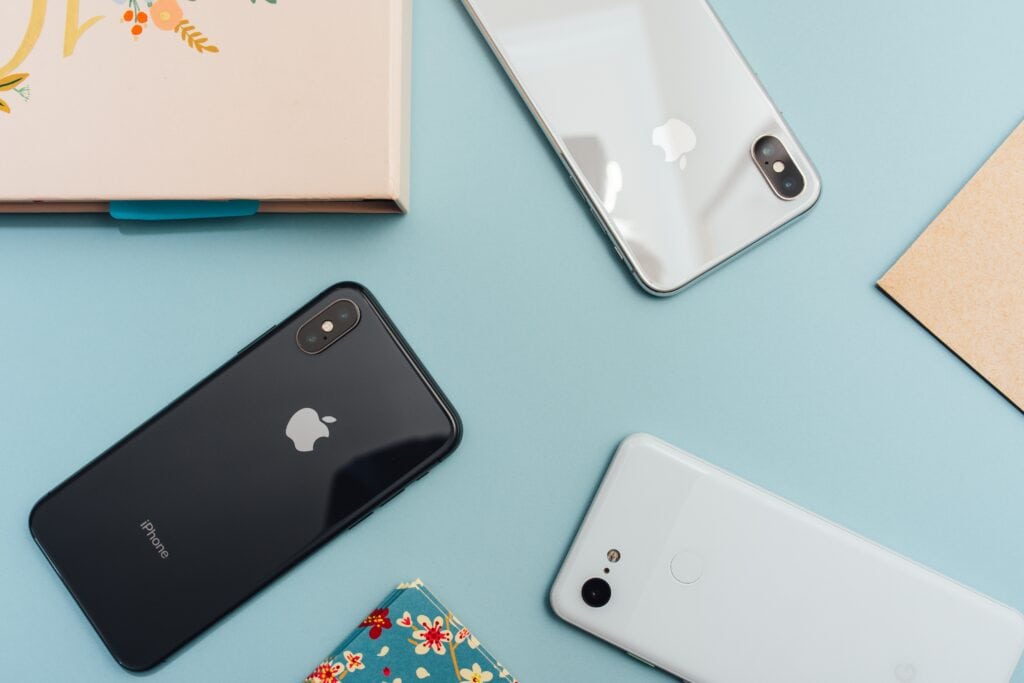 old iPhone models on a table