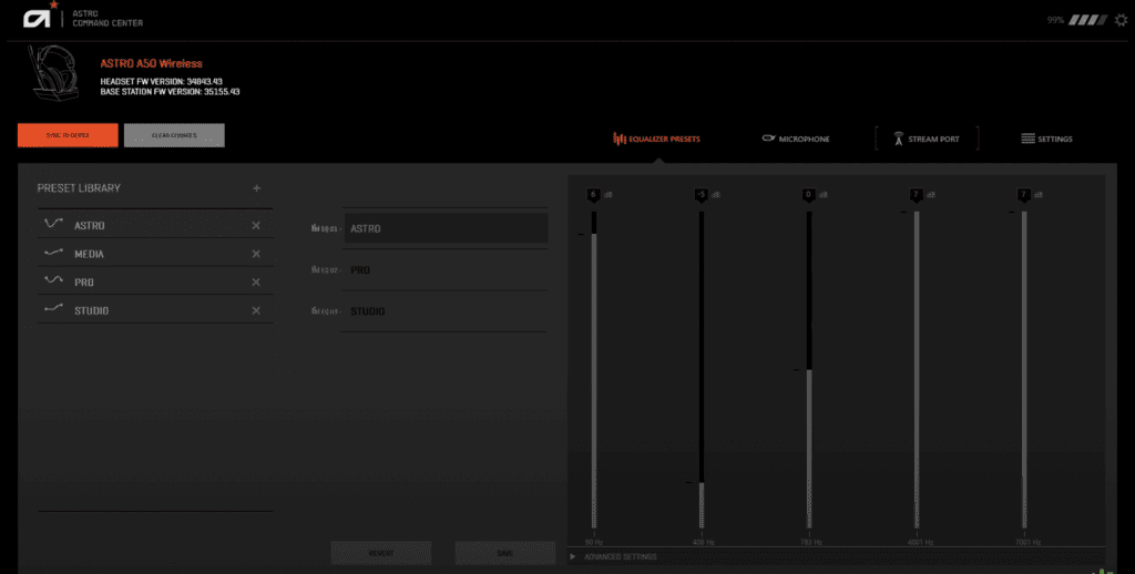 Audio output setting of the Astro A50