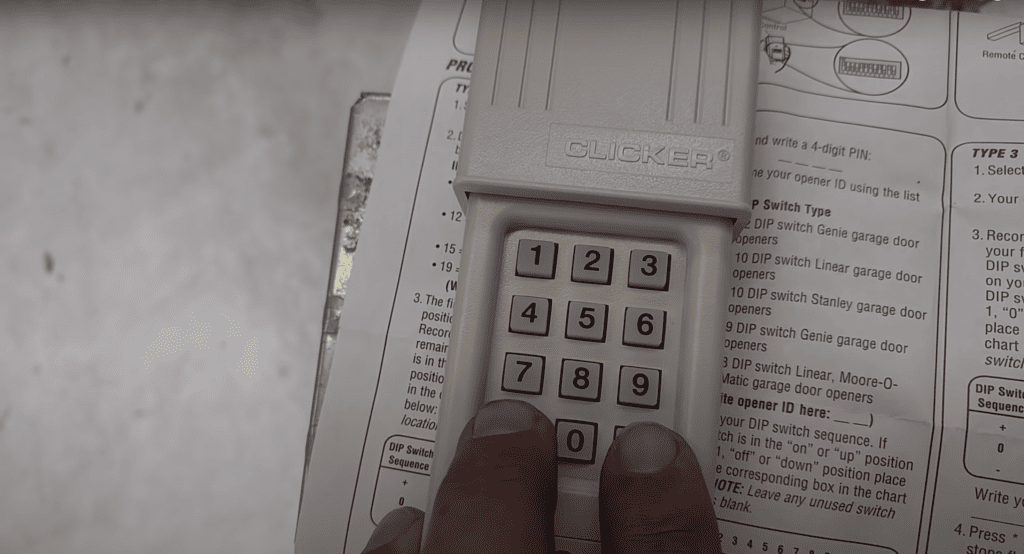 Chamberlain garage door opener keypad programmed on the table