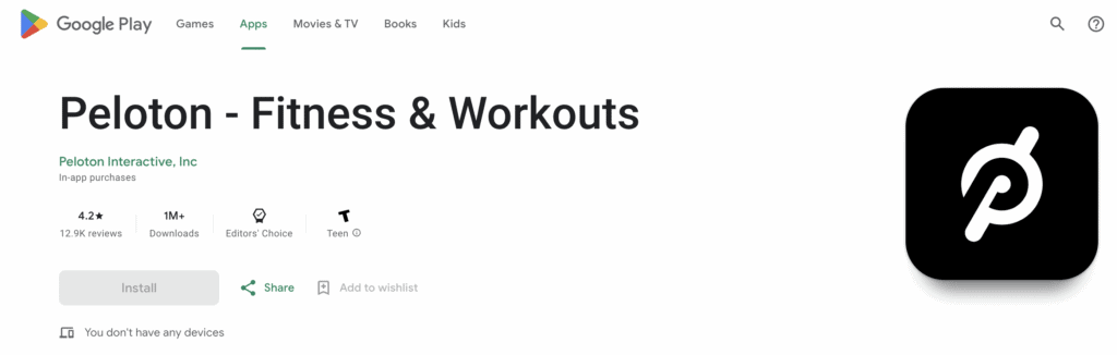 Peloton app on Google playstore