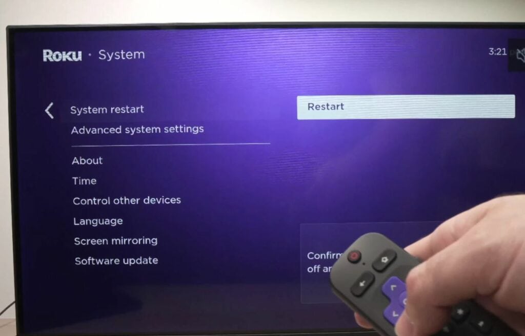 system restart on the screen