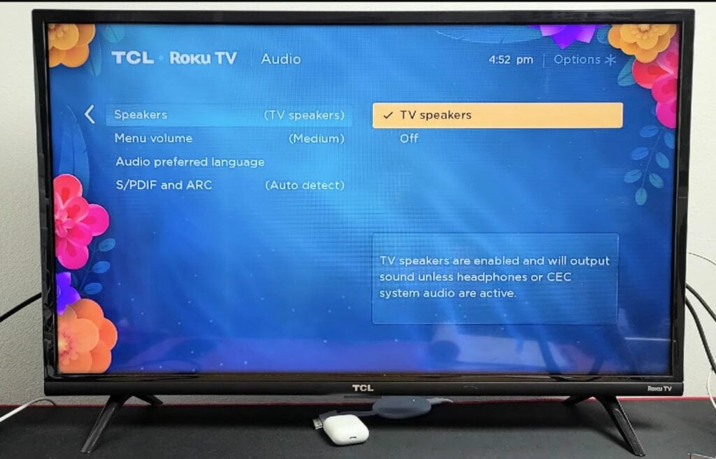 Audio setting on screen on Roku TV